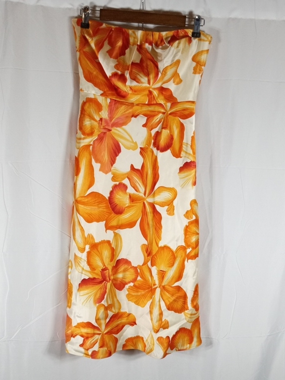 Banana Republic Strapless Floral Midi Dress in Orange and Cream